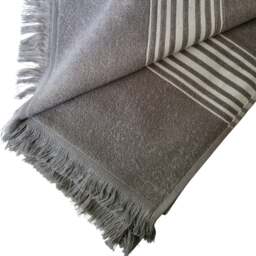 Rackhams Ghalia Cotton Bath Towel, Double-Faced - Smoke with White Stripes - thumbnail 4