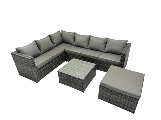 Rackhams Rattan Garden Furniture Patio Furniture Sets with Corner Sofa Square Coffee Table Big Footstool Dark Grey Mixed - image 1