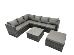Rackhams Rattan Garden Furniture Patio Furniture Sets with Corner Sofa Square Coffee Table Big Footstool Dark Grey Mixed