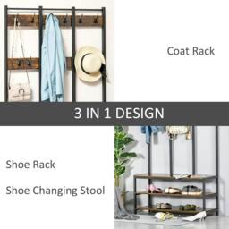 Rackhams Coat Rack Stand, Free Standing Hall Tree, Coat Stand with Hooks, Bench and Shoe Rack, 100cm x 38.5cm x 185.5cm, Industrial Style - thumbnail 5