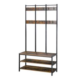 Rackhams Coat Rack Stand, Free Standing Hall Tree, Coat Stand with Hooks, Bench and Shoe Rack, 100cm x 38.5cm x 185.5cm, Industrial Style - thumbnail 1