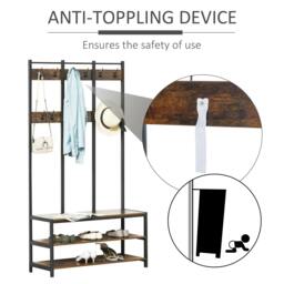 Rackhams Coat Rack Stand, Free Standing Hall Tree, Coat Stand with Hooks, Bench and Shoe Rack, 100cm x 38.5cm x 185.5cm, Industrial Style - thumbnail 4