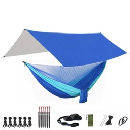 Rackhams Portable Hammock with Canopy & Bug Net - Blue and lightblue