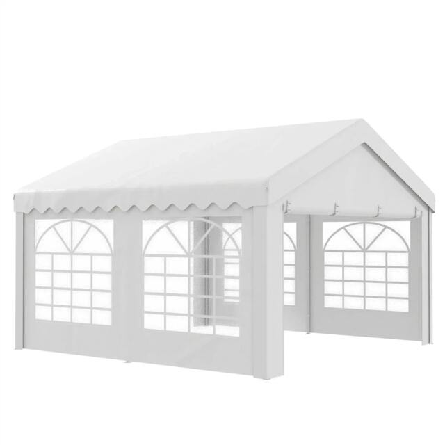 Rackhams 4m x 4m Marquee Party Tent, Heavy Duty Wedding Canopy with Sidewalls, Doors, Windows, Galvanised Garden Gazebo for Parties Events, White - image 1