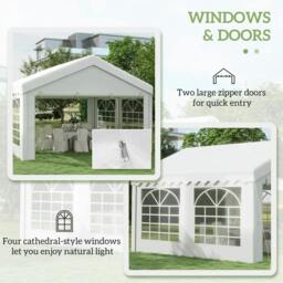 Rackhams 4m x 4m Marquee Party Tent, Heavy Duty Wedding Canopy with Sidewalls, Doors, Windows, Galvanised Garden Gazebo for Parties Events, White - thumbnail 5