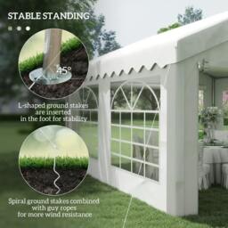 Rackhams 4m x 4m Marquee Party Tent, Heavy Duty Wedding Canopy with Sidewalls, Doors, Windows, Galvanised Garden Gazebo for Parties Events, White - thumbnail 6