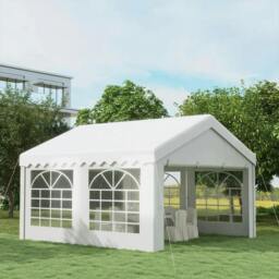 Rackhams 4m x 4m Marquee Party Tent, Heavy Duty Wedding Canopy with Sidewalls, Doors, Windows, Galvanised Garden Gazebo for Parties Events, White - thumbnail 2