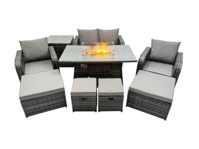 Rackhams Garden Outdoor Rattan Furniture Set Rattan Reclining Chair Love Sofa with 2 Big Stool Dark Grey Mixed - image 1