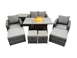 Rackhams Garden Outdoor Rattan Furniture Set Rattan Reclining Chair Love Sofa with 2 Big Stool Dark Grey Mixed - thumbnail 1