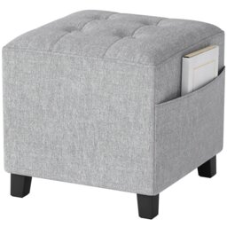 Rackhams Small Footstool Square Ottoman with Padded Seat, Light Grey - 35 x 35 x 35cm - Footstool - 1 - thumbnail 3