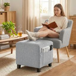 Rackhams Small Footstool Square Ottoman with Padded Seat, Light Grey - 35 x 35 x 35cm - Footstool - 1