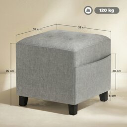 Rackhams Small Footstool Square Ottoman with Padded Seat, Light Grey - 35 x 35 x 35cm - Footstool - 1 - thumbnail 4