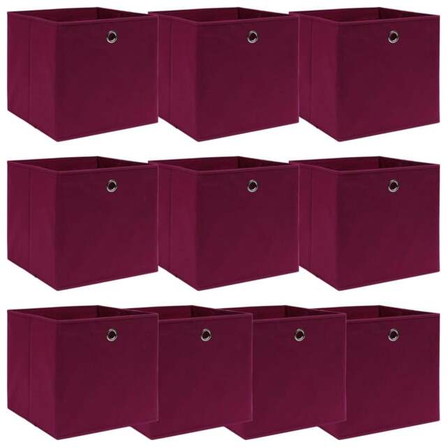 Rackhams Storage Boxes 10 pcs Dark Red 32x32x32 cm Fabric