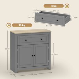Rackhams Sideboard Storage Cabinet with Adjustable Shelf, Drawer, Grey - White - Oak-effect top, white body - Sideboard - thumbnail 6
