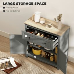 Rackhams Sideboard Storage Cabinet with Adjustable Shelf, Drawer, Grey - White - Oak-effect top, white body - Sideboard - thumbnail 4