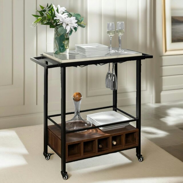 Rackhams Rolling Kitchen Trolley With Wheels Rustic Brown - image 1