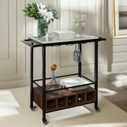Rackhams Rolling Kitchen Trolley With Wheels Rustic Brown - thumbnail 1