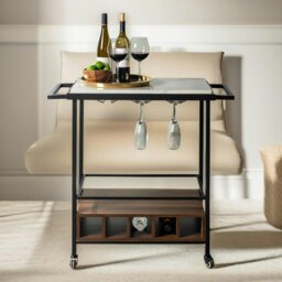 Rackhams Rolling Kitchen Trolley With Wheels Rustic Brown - thumbnail 3