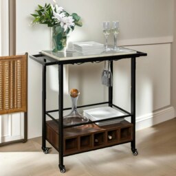 Rackhams Rolling Kitchen Trolley With Wheels Rustic Brown - thumbnail 2