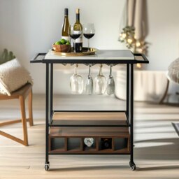 Rackhams Rolling Kitchen Trolley With Wheels Rustic Brown - thumbnail 5