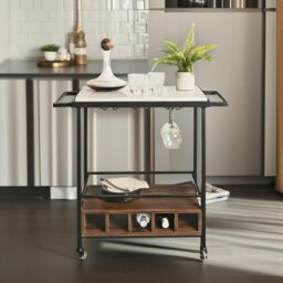 Rackhams Rolling Kitchen Trolley With Wheels Rustic Brown - thumbnail 6