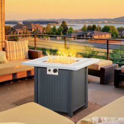 Rackhams Outdoor Propane Gas Fire Pit Table w/ Lid and Lava Rocks, Black - Dark Grey - Steel - 71cm x 71cm x 62cm - thumbnail 3