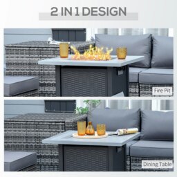 Rackhams Outdoor Propane Gas Fire Pit Table w/ Lid and Lava Rocks, Black - Dark Grey - Steel - 71cm x 71cm x 62cm - thumbnail 4
