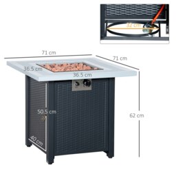 Rackhams Outdoor Propane Gas Fire Pit Table w/ Lid and Lava Rocks, Black - Dark Grey - Steel - 71cm x 71cm x 62cm - thumbnail 6