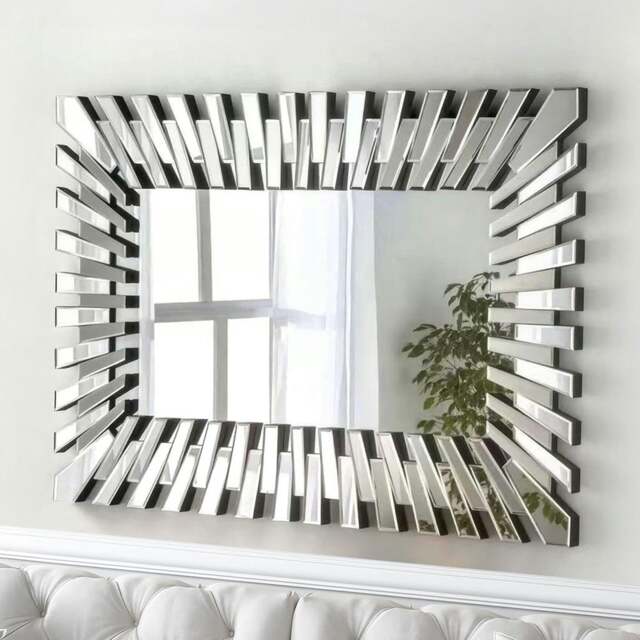 Rackhams Modern Multi-Facet Glass Frame Zip Wall Mirror 120cm x 80cm - Clear - image 1
