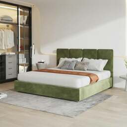 Rackhams Denice King Size Bed, Super King Size Bed, Velvet - Green - King Size - thumbnail 1
