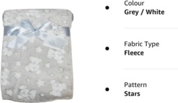Rackhams Soft Fleece Wrap Blanket - Soft Unisex Pram Cot Crib Moses Basket Teddy and Stars Print Gift Set for Newborn, Babies, Girl/Boy, Infant - 75x100 CM - Blue - thumbnail 3