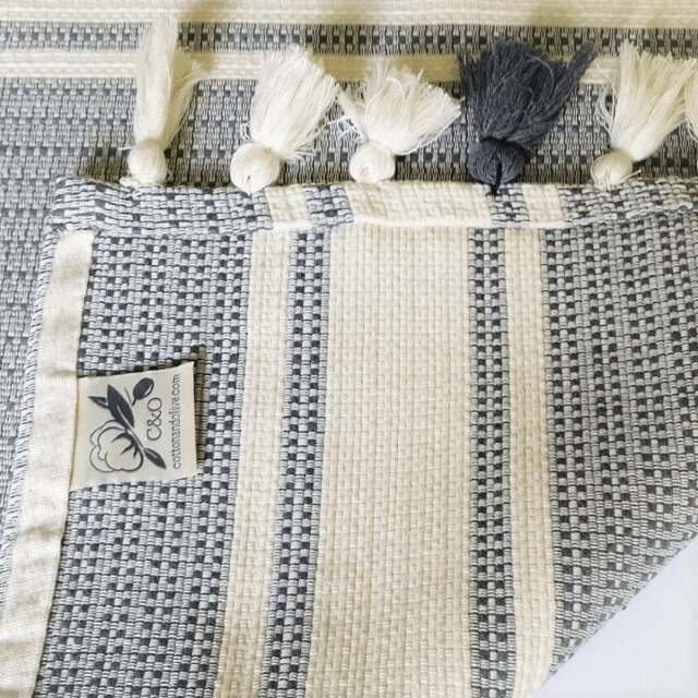 Rackhams Concept Cotton Mat with Tassels - Smoke on Natural - image 1