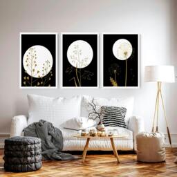 Rackhams Black wall art for living room - set of 3 wall art prints - A4 8.27 x 11.69 in / 21 x 29.7 cm - Satin Photo paper 280 gsm - Unframed