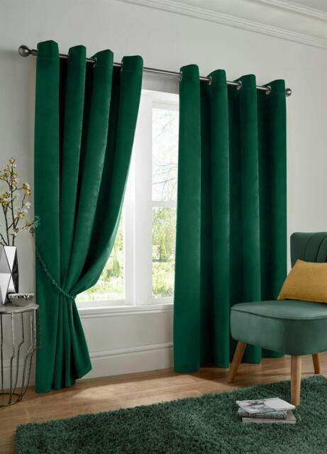 Rackhams Velvet Ring Top Blackout Curtains - Green - 168cm width x 137cm drop - image 1