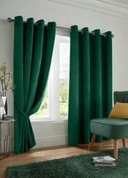 Rackhams Velvet Ring Top Blackout Curtains - Green - 168cm width x 137cm drop - thumbnail 1