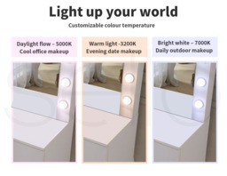Rackhams Vanity Makeup Dressing Table White with Led  Light Mirror Drawer PU Stool - thumbnail 6