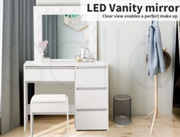 Rackhams Vanity Makeup Dressing Table White with Led  Light Mirror Drawer PU Stool - thumbnail 5