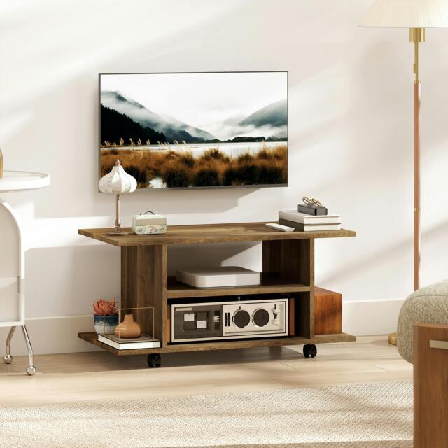 Rackhams Modern TV Cabinet Stand Storage Shelves Table Mobile Walnut - Natural wood effect - 1 - Walnut - image 1