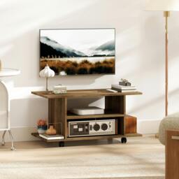Rackhams Modern TV Cabinet Stand Storage Shelves Table Mobile Walnut - Natural wood effect - 1 - Walnut