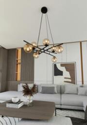 Rackhams ESSA Pendant lamp 8 x E14 Black with Amber Shade - thumbnail 4