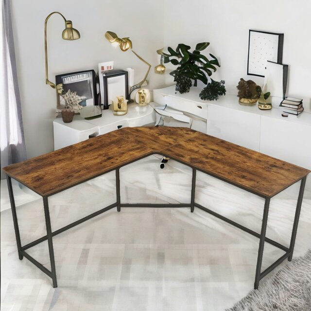 Rackhams Industrial Rustic L-Shaped Corner Computer Desk Brown - image 1