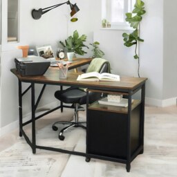 Rackhams Industrial Rustic L-Shaped Corner Computer Desk Brown - thumbnail 3
