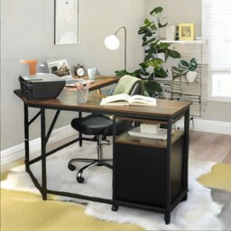 Rackhams Industrial Rustic L-Shaped Corner Computer Desk Brown - thumbnail 2