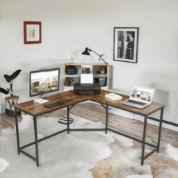 Rackhams Industrial Rustic L-Shaped Corner Computer Desk Brown - thumbnail 5