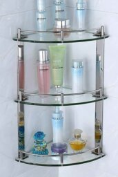 Rackhams 3 Tiers Tempered Glass Corner Shelf with Steel Bathroom Rail Wall Mounted - Silver - thumbnail 6