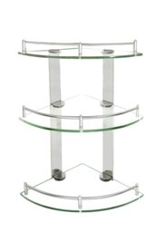 Rackhams 3 Tiers Tempered Glass Corner Shelf with Steel Bathroom Rail Wall Mounted - Silver - thumbnail 2