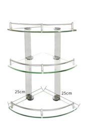 Rackhams 3 Tiers Tempered Glass Corner Shelf with Steel Bathroom Rail Wall Mounted - Silver - thumbnail 4
