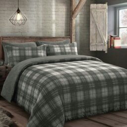 Rackhams Check Teddy Fluffy and Warm Fleece Duvet Cover Set - Grey - Single - thumbnail 1