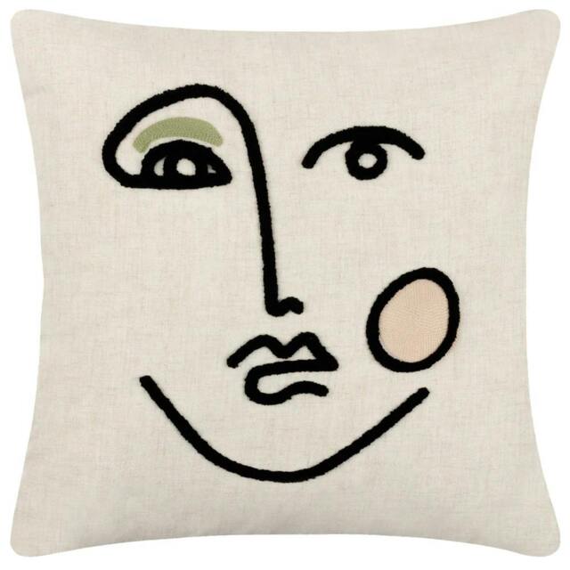Rackhams Cleo Embroidered Woven Linear Cushion Cover - Pink/Green - 45cm x 45cm - Pink/Green - 80% Polyester/20% Linen - image 1