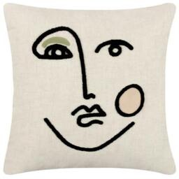 Rackhams Cleo Embroidered Woven Linear Cushion Cover - Pink/Green - 45cm x 45cm - Pink/Green - 80% Polyester/20% Linen